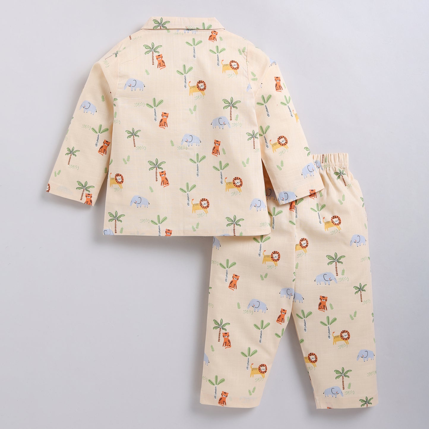 Kids Jungle Print Night Suit Set - Peach