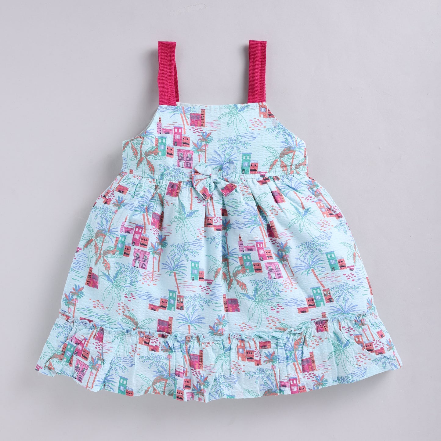 Seersucker Summer Print Frock with Hairband