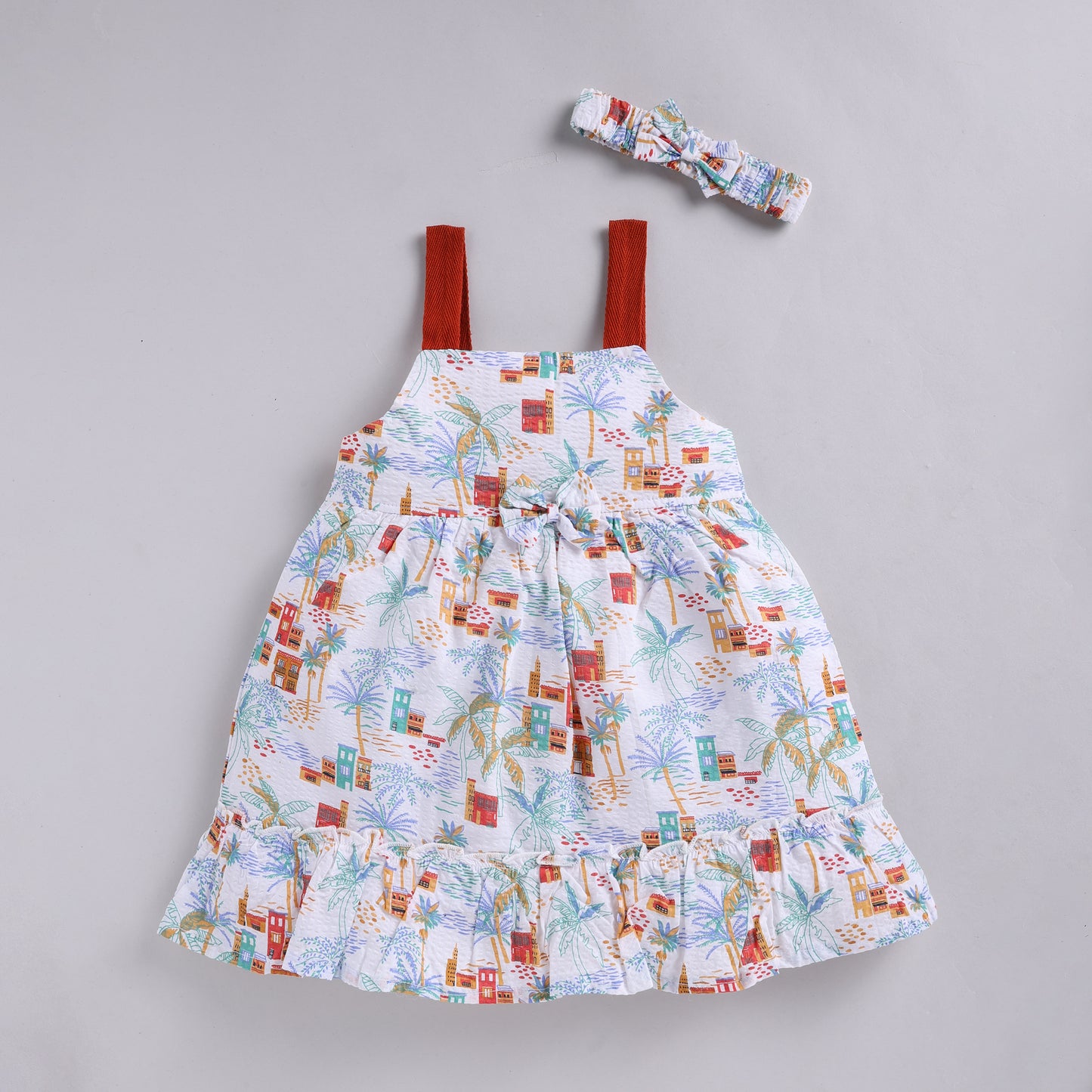 Seersucker Summer Print Frock with Hairband