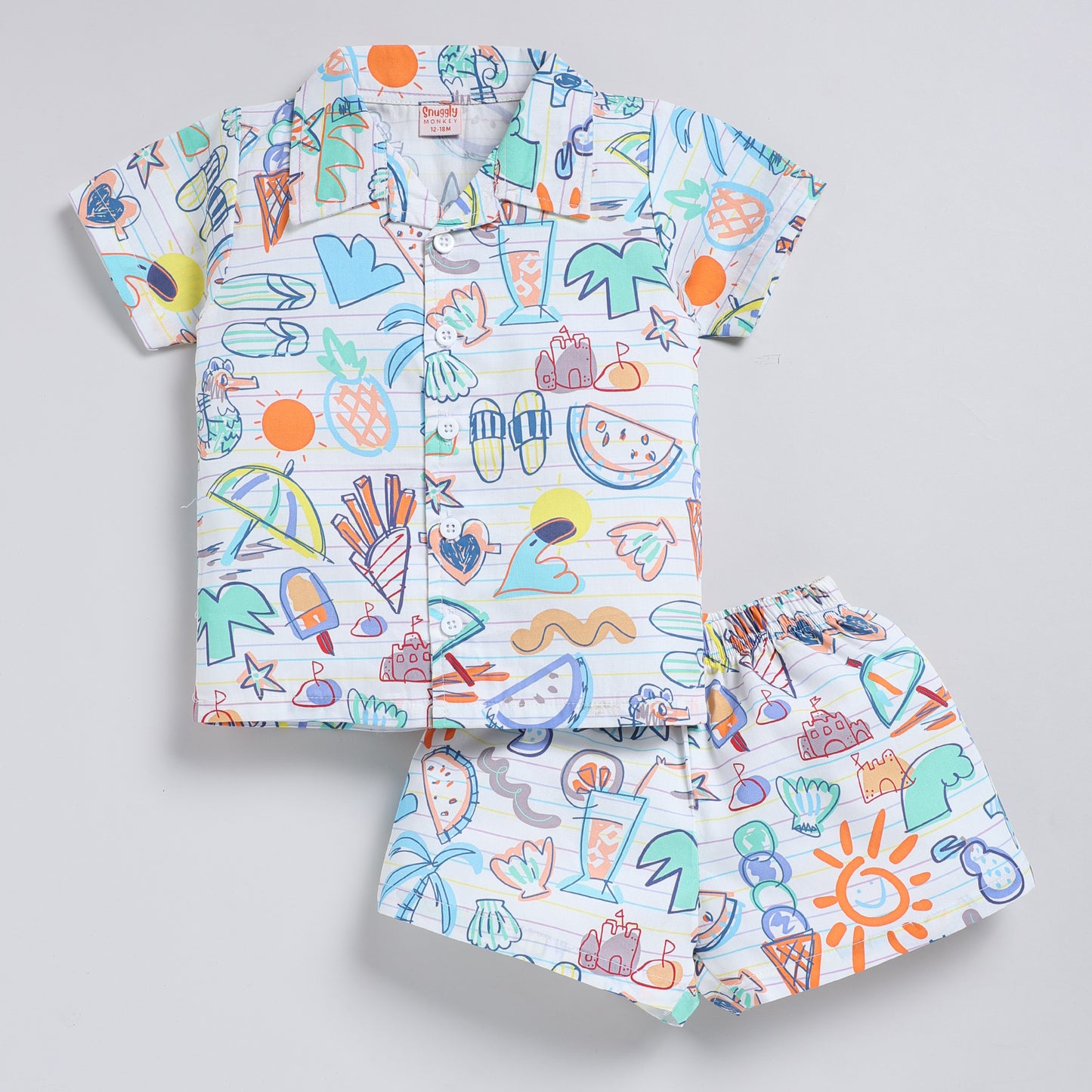 Summer doodle print top with shorts set