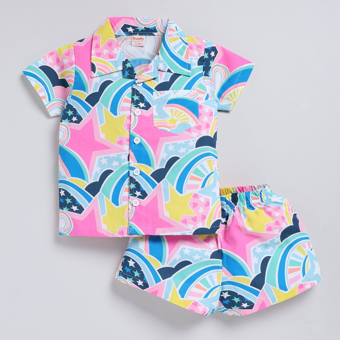 Abstract neon star print top with shorts set