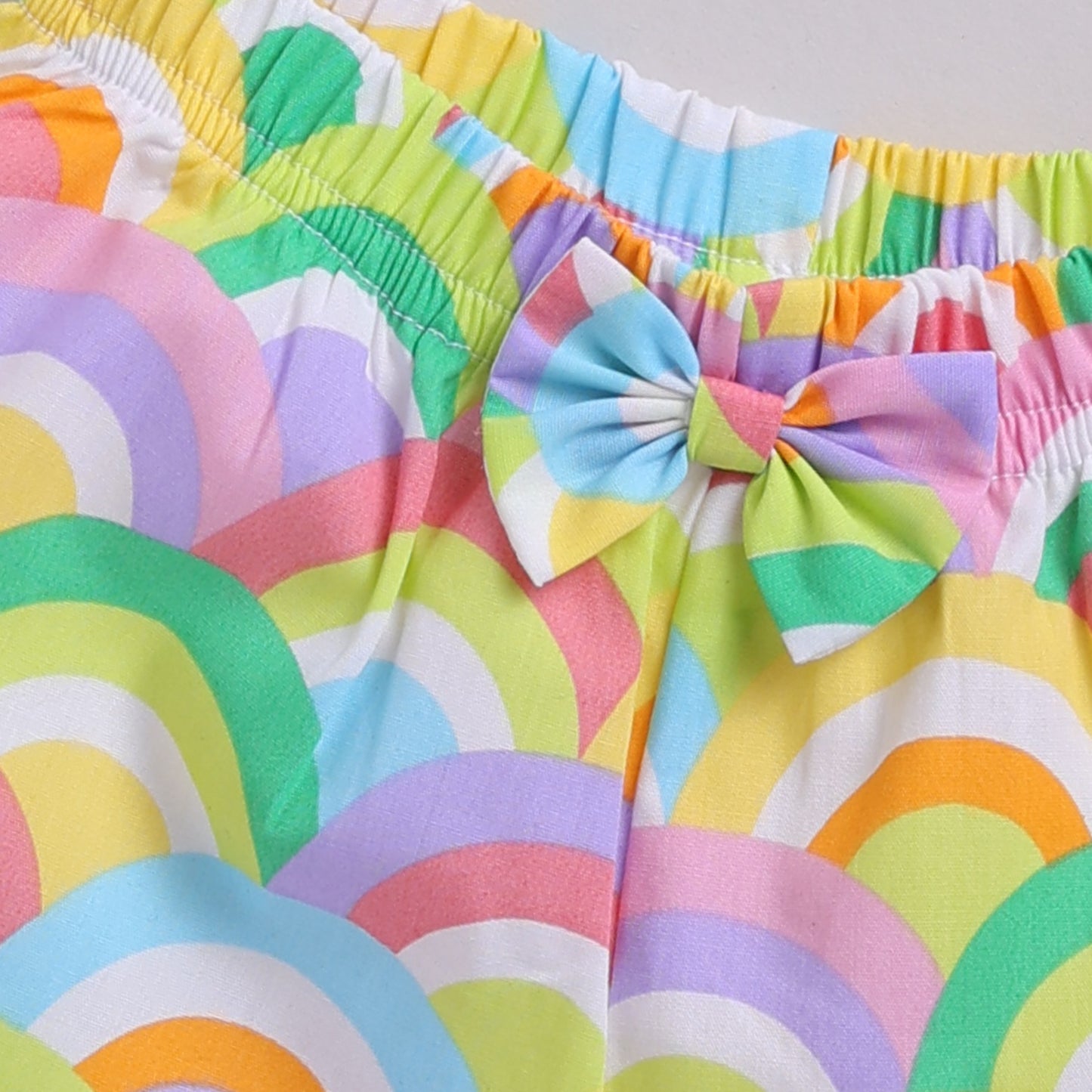 Rainbow print Smocked Tops with Shorts set