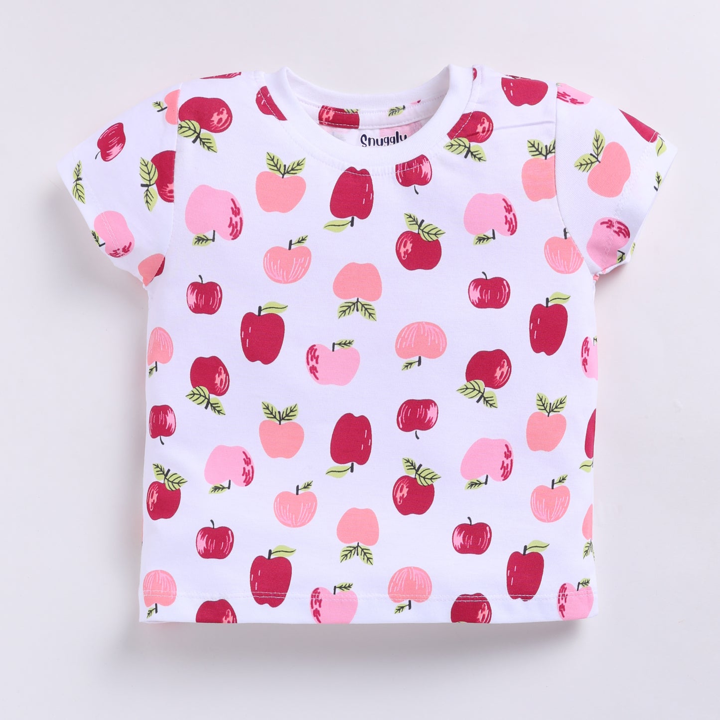 Adorable Apple Print Nightsuit Set - White