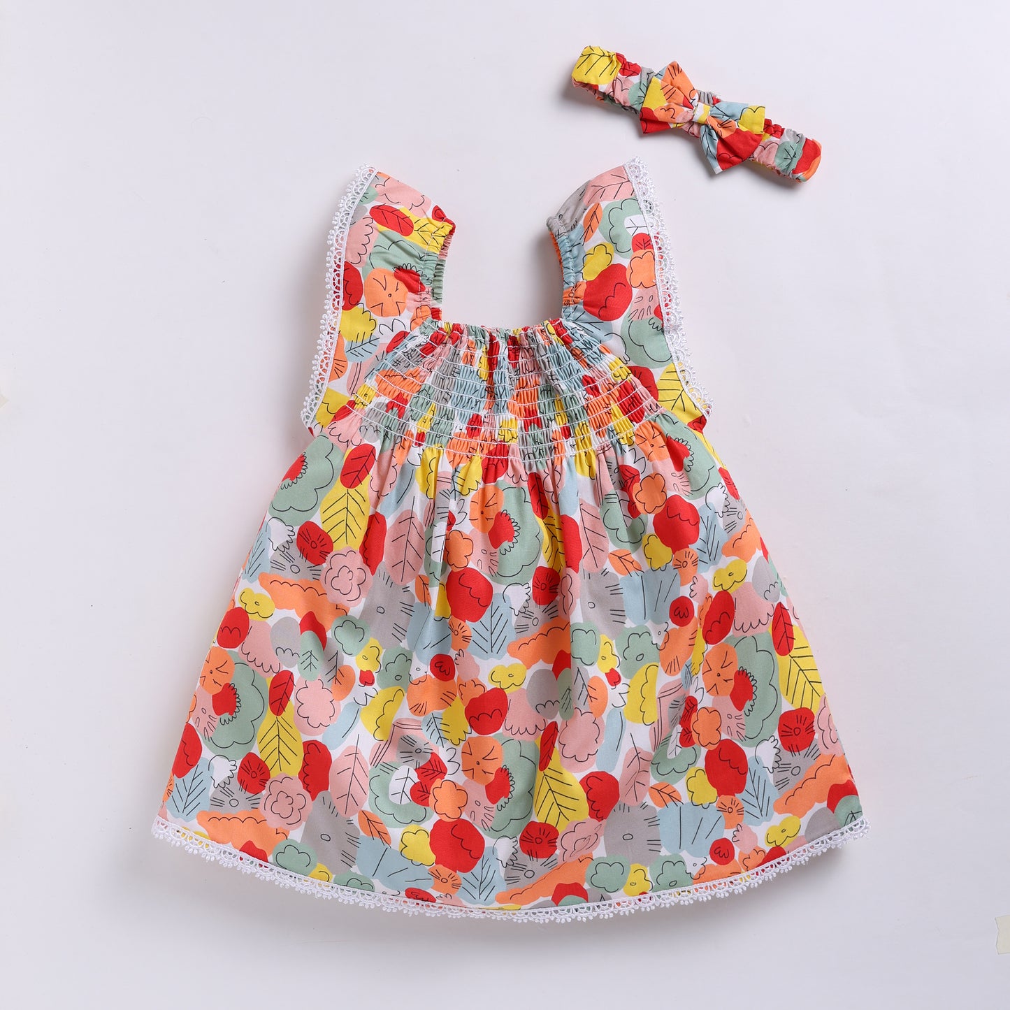 Abstract leaf print frock with hairband