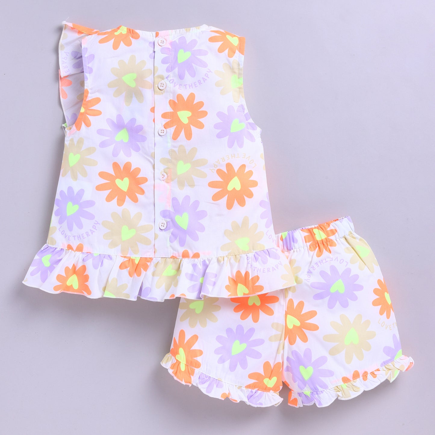 Neon Flower Theme Top with Shorts - Orange