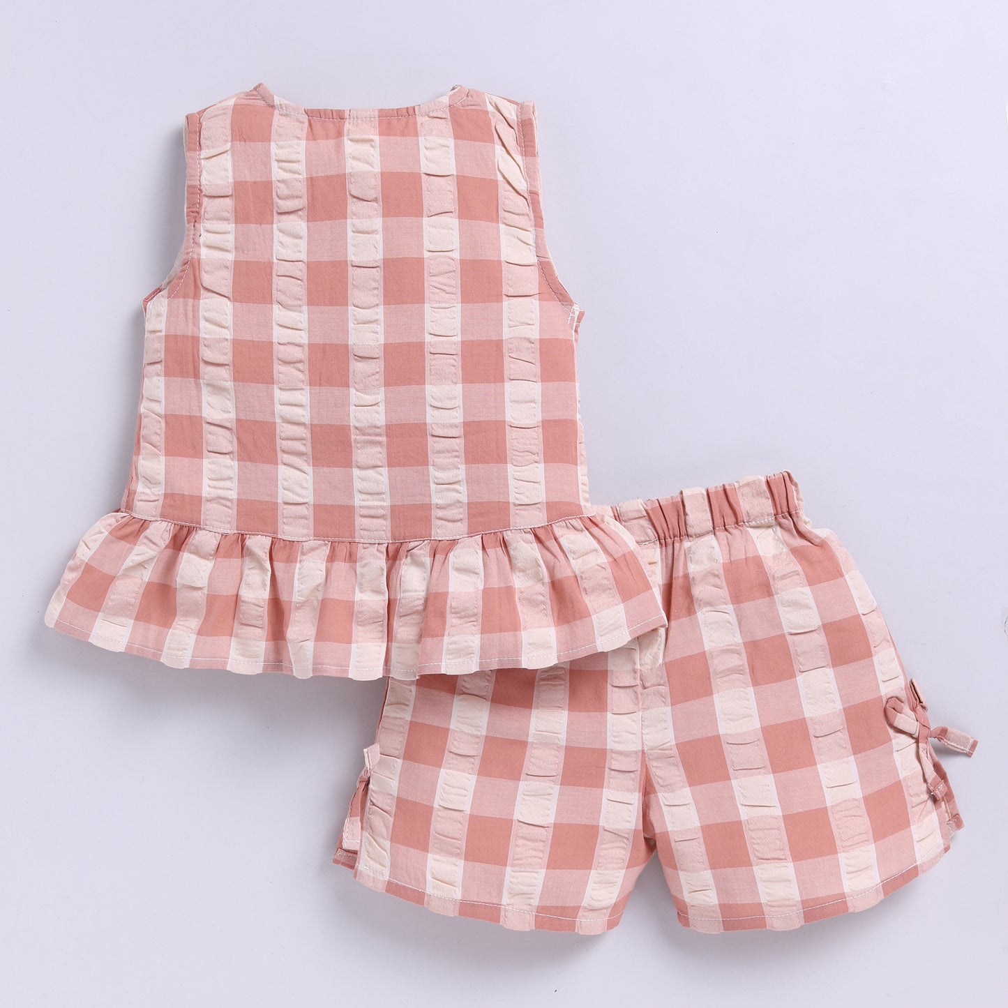 Gingham Checks Top with Shorts - Rust