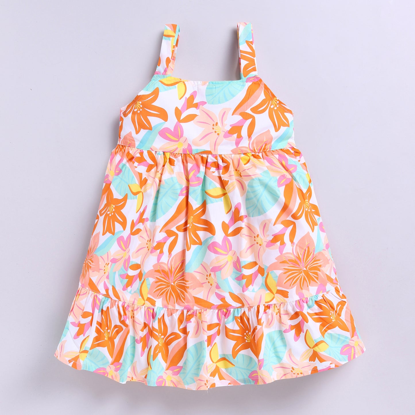 Sleeveless Flower-theme Summer Frock - Orange