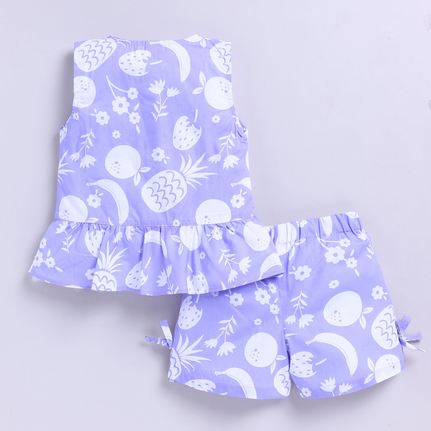 Adorable Fruit Print Cotton Top and Shorts - Purple