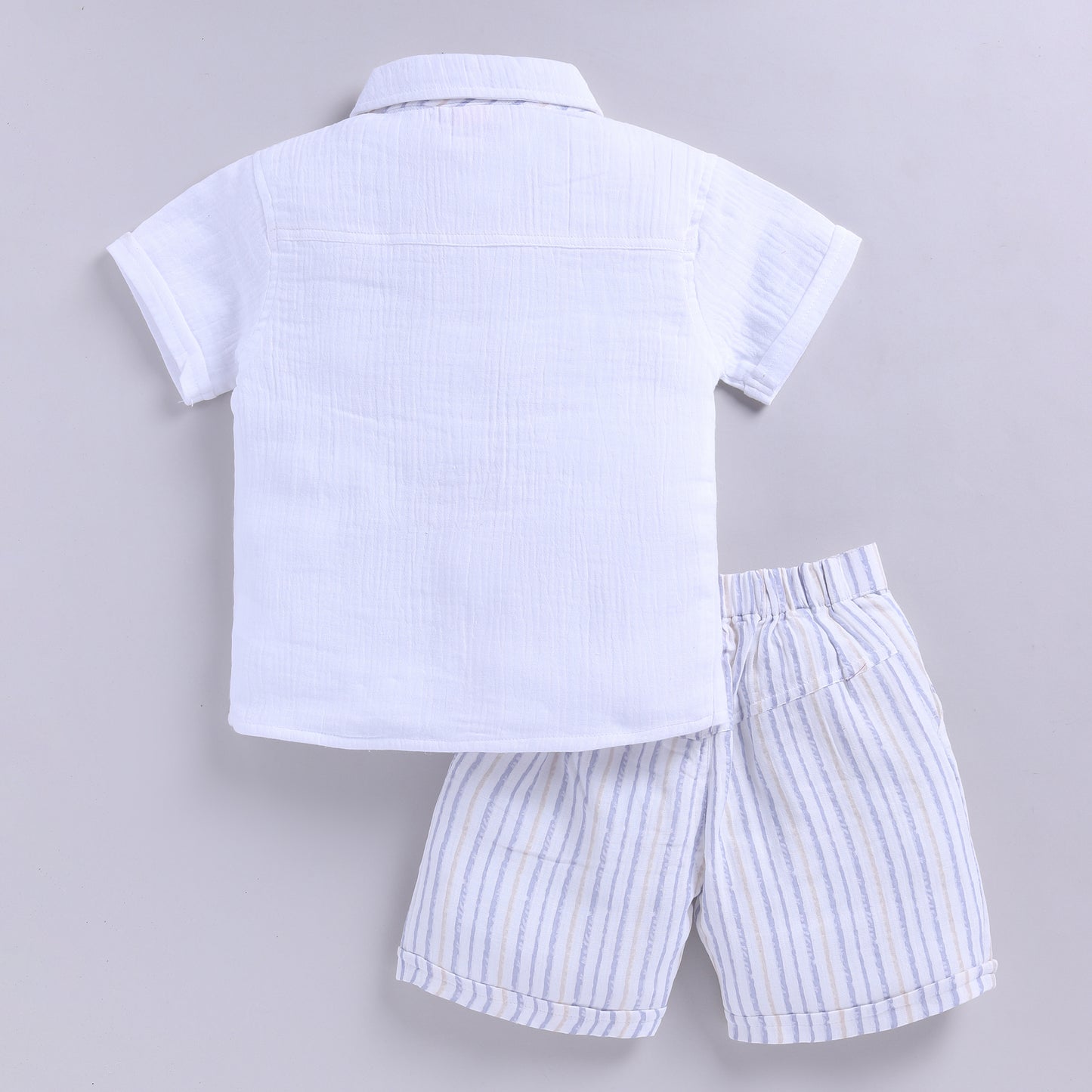 Cute Bear Muslin Shirt with Shorts - Blue