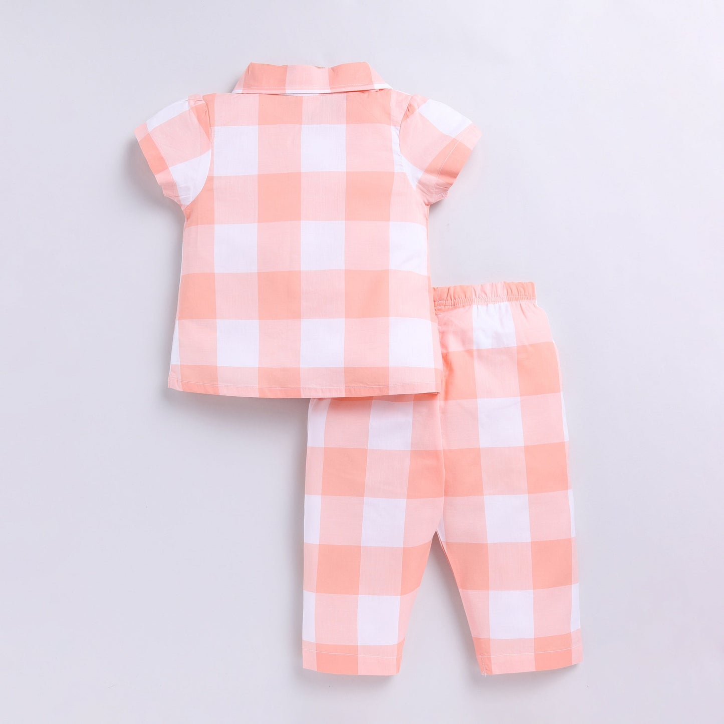 Checks Design Nightsuit Set - Peach