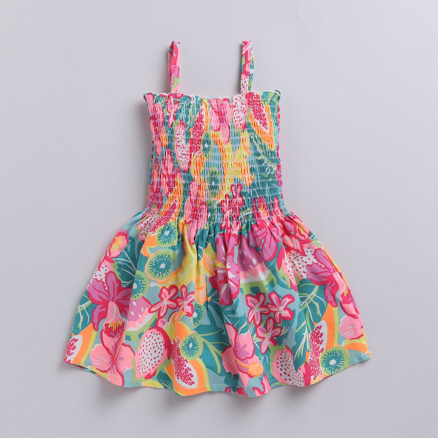 Floral Print Multicolour Smoking Frock