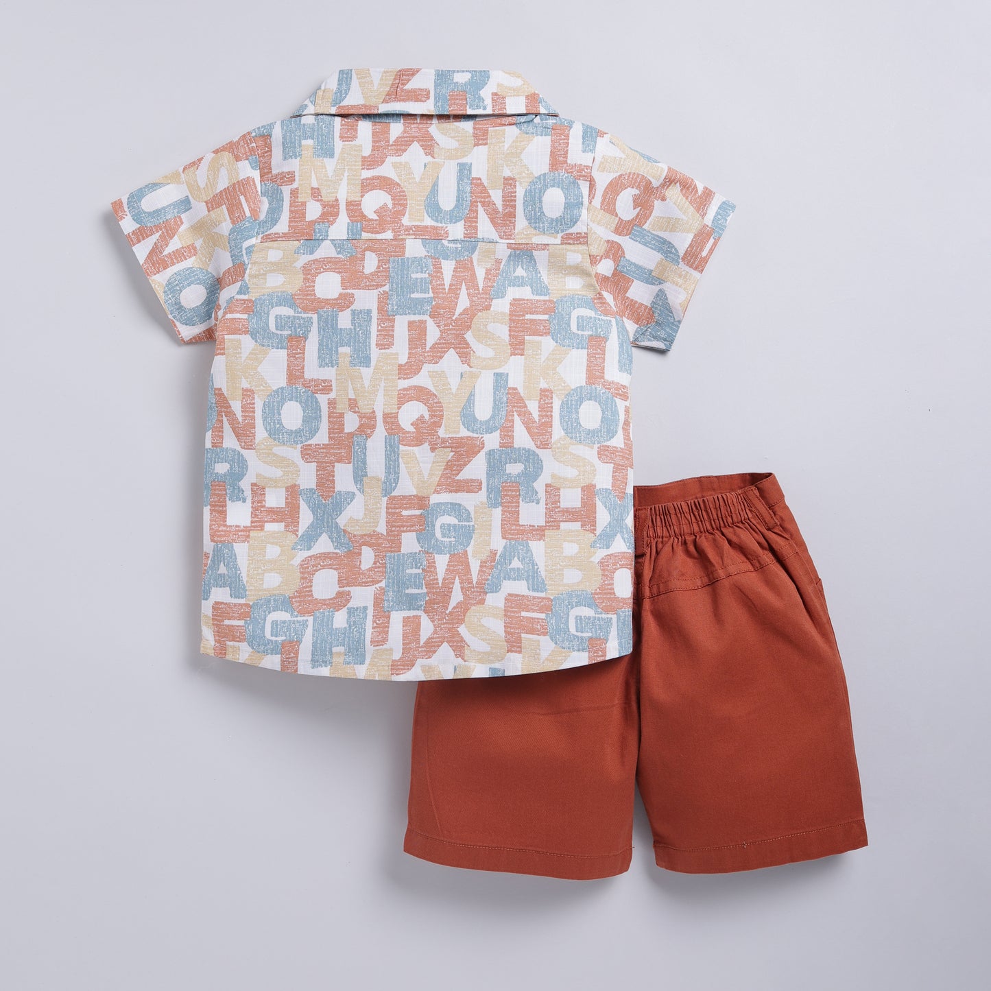 Alphabet print shirt with solid cotton shorts - Rust