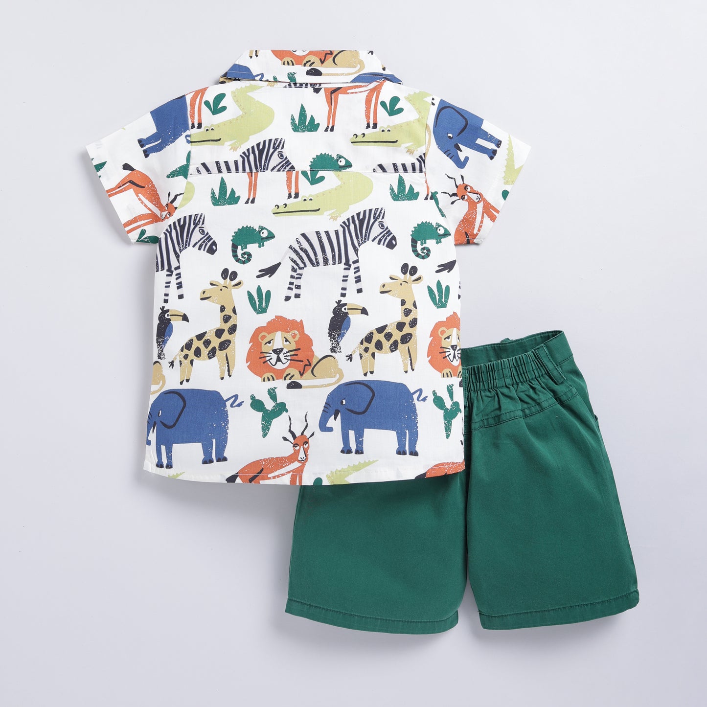 Jungle Animal Print Shirt & Shorts Set - Green