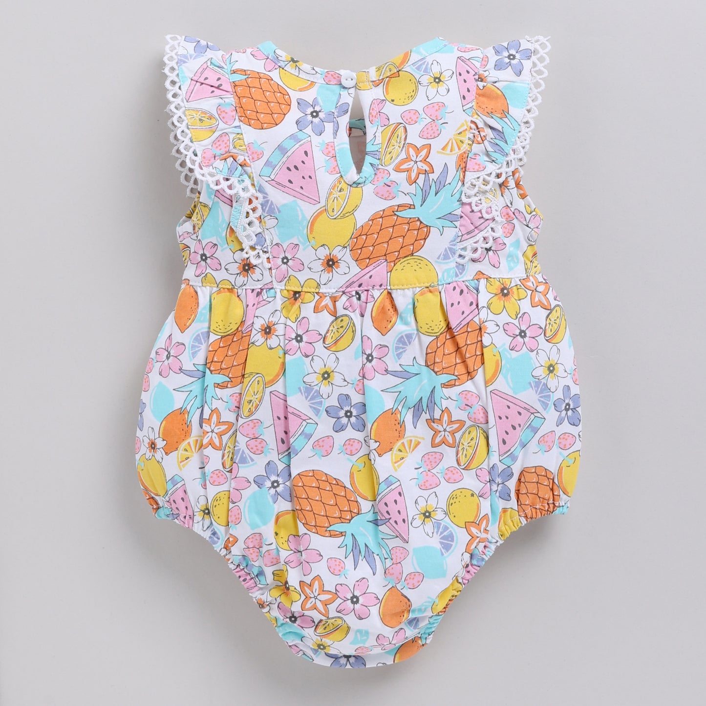 Cute Fruit Print Onesie with Lace & Bow