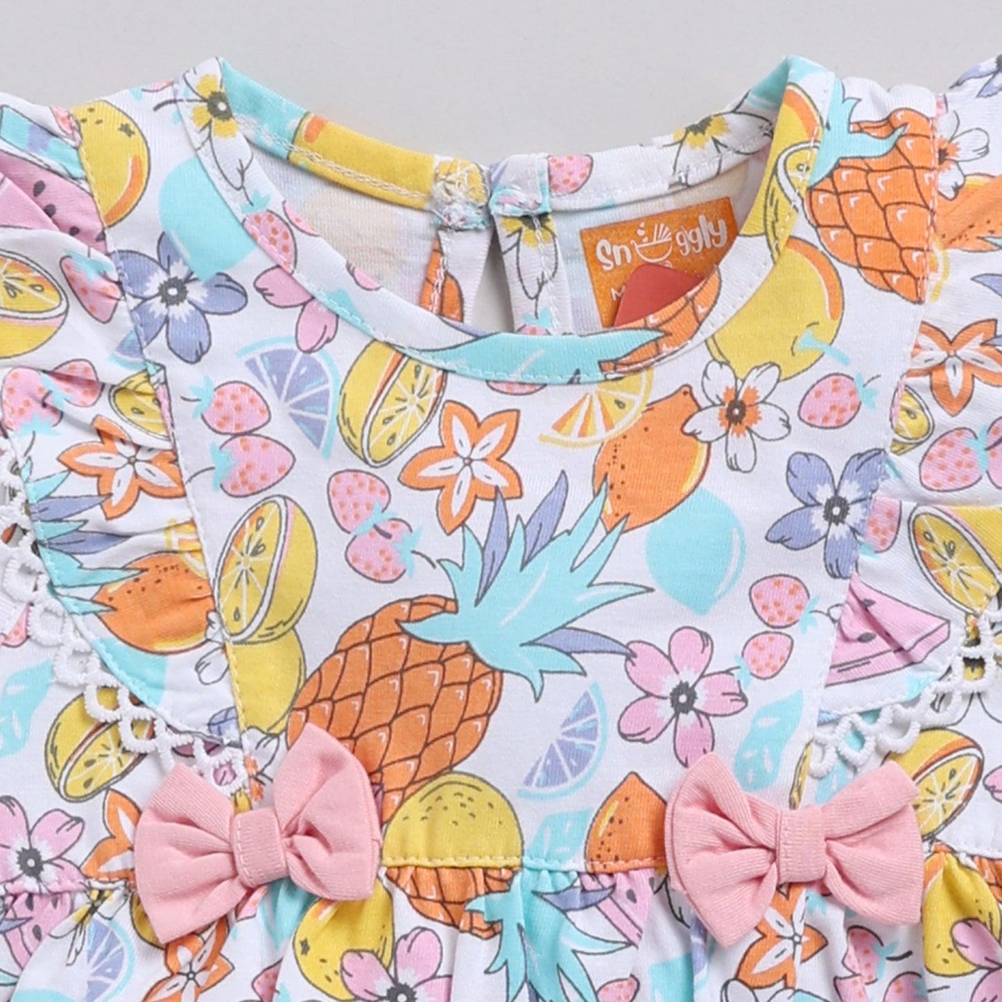 Cute Fruit Print Onesie with Lace & Bow