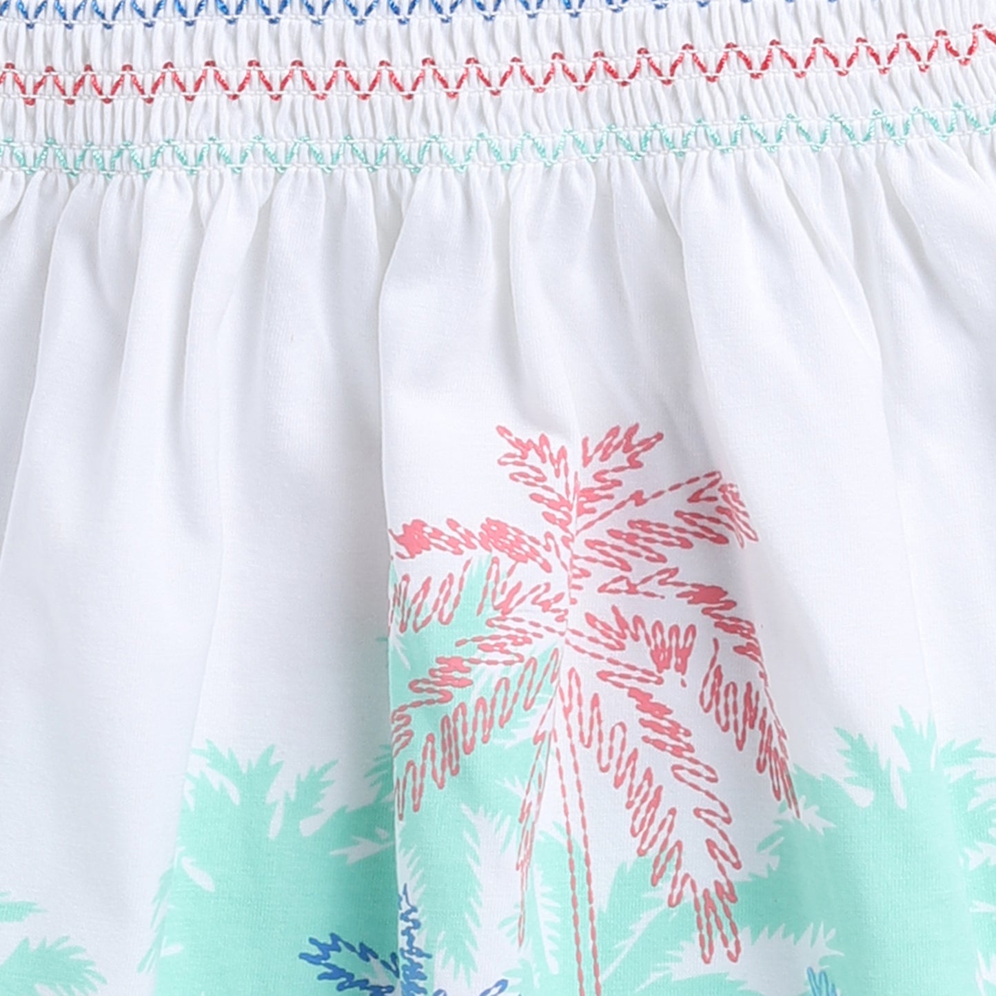 Cool Tropical Print White Smocking Frock