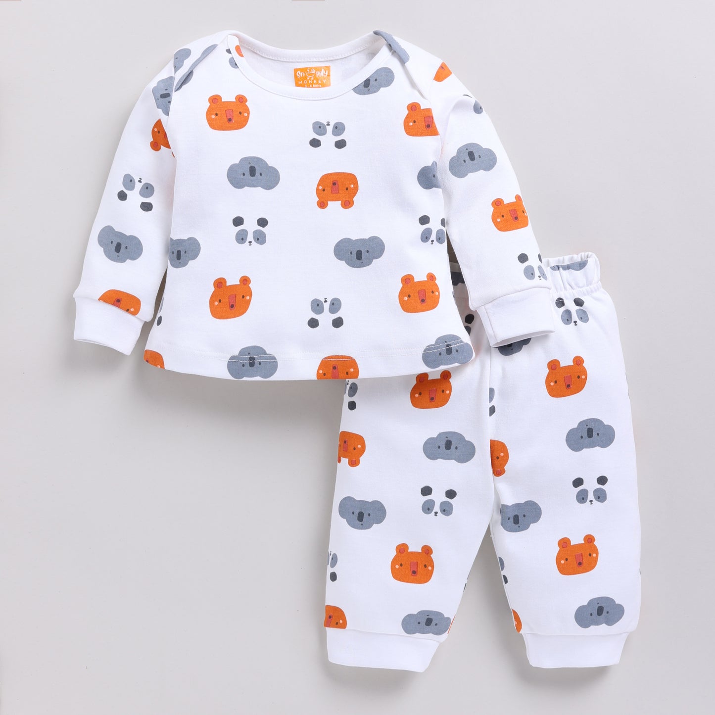 Cute Bear Print Full Sleeves Top with Pant Set