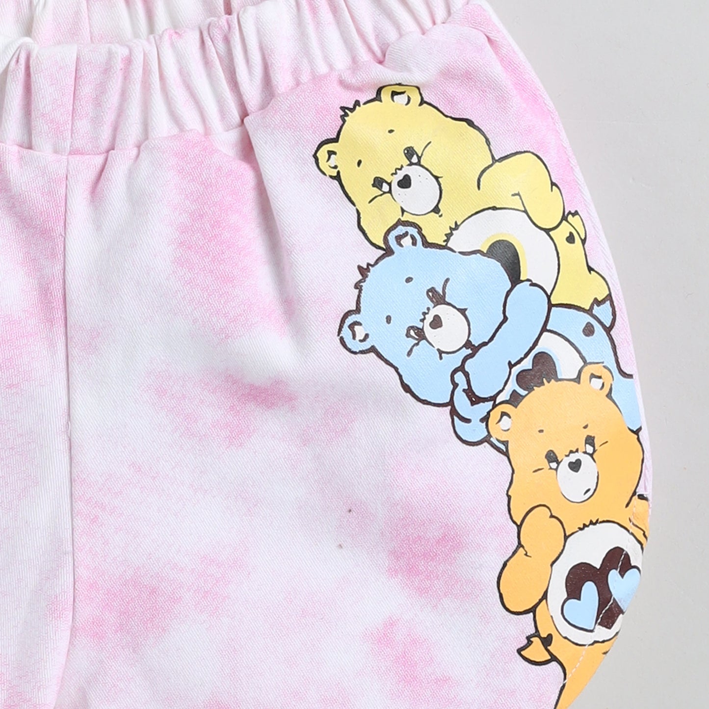 Bear Print Pink Top with Shorts