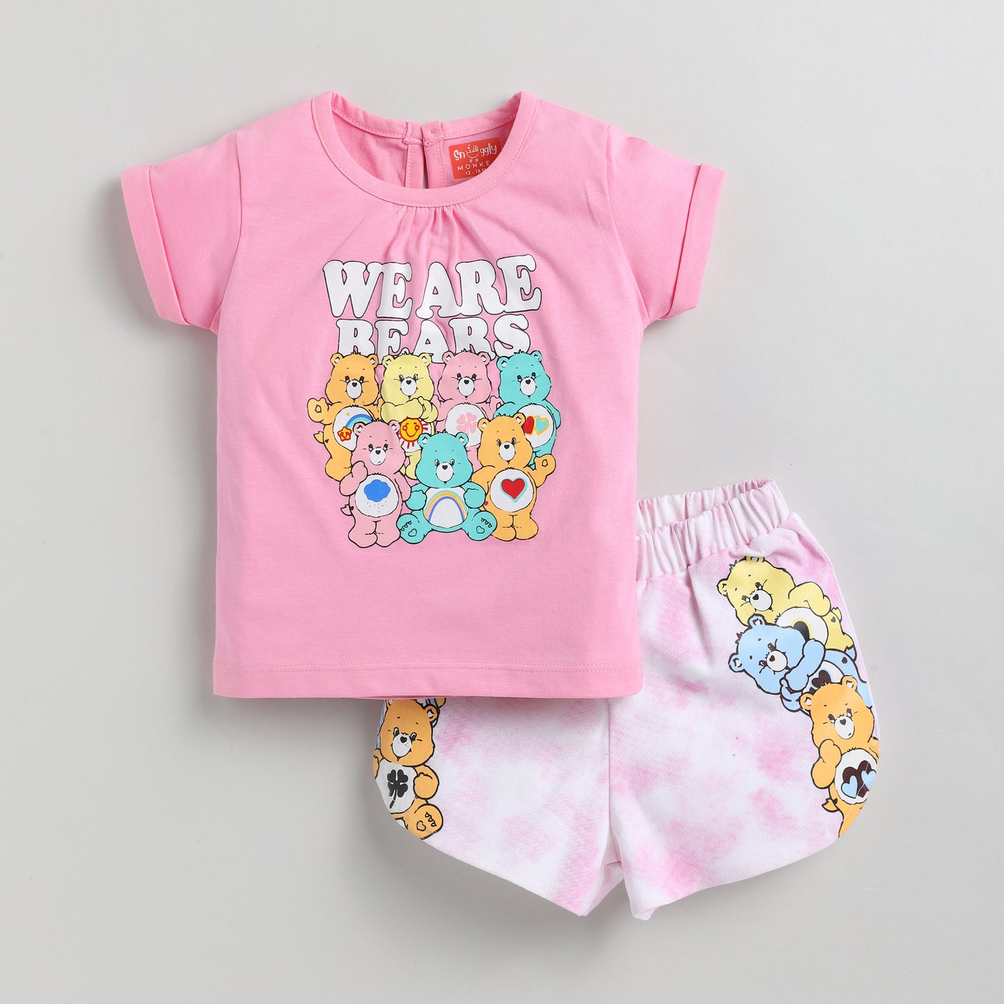 Bear Print Pink Top with Shorts