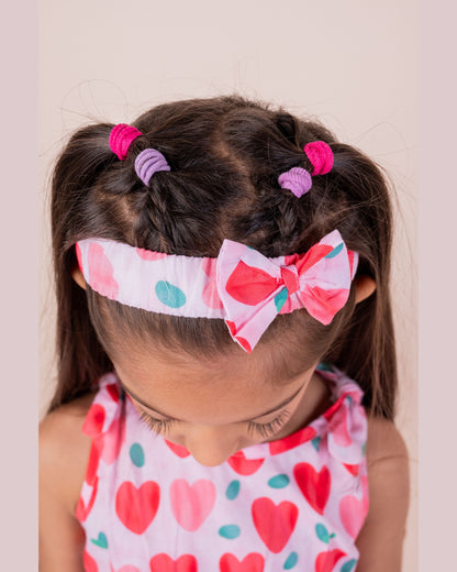 Heart Print Summer Frock with Matching Hairband | Cherry Red