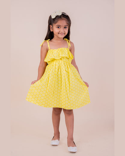 Yellow Off-Shoulder Style Summer Frock