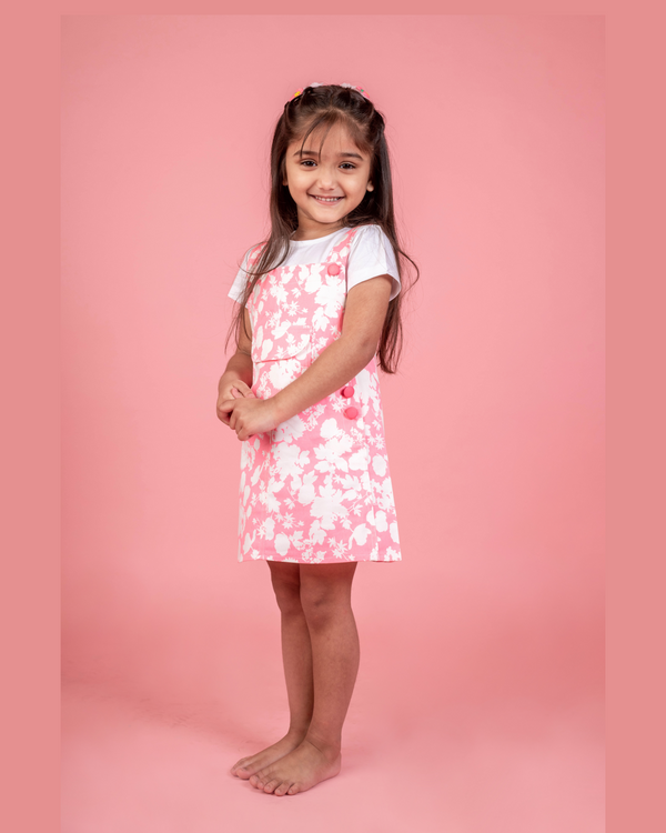 Neon Pink Floral Dungaree with Inner