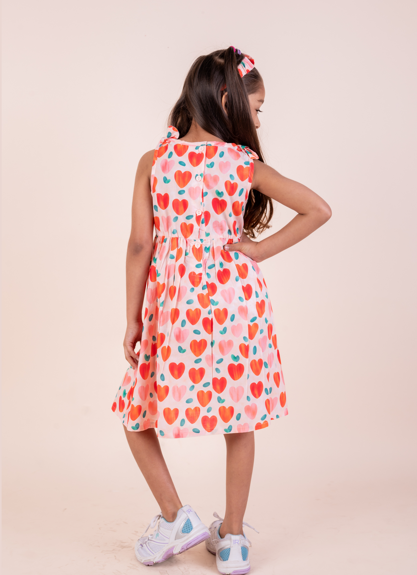 Heart Print Summer Frock with Matching Hairband | Orange