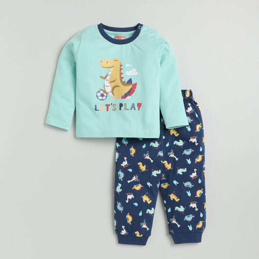 Dino Print full-Sleeves Nightsuit Set