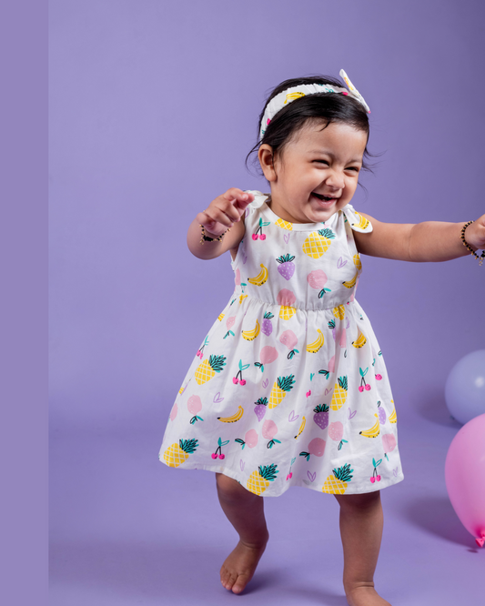 Fruit Print Summer Frock with Hairband