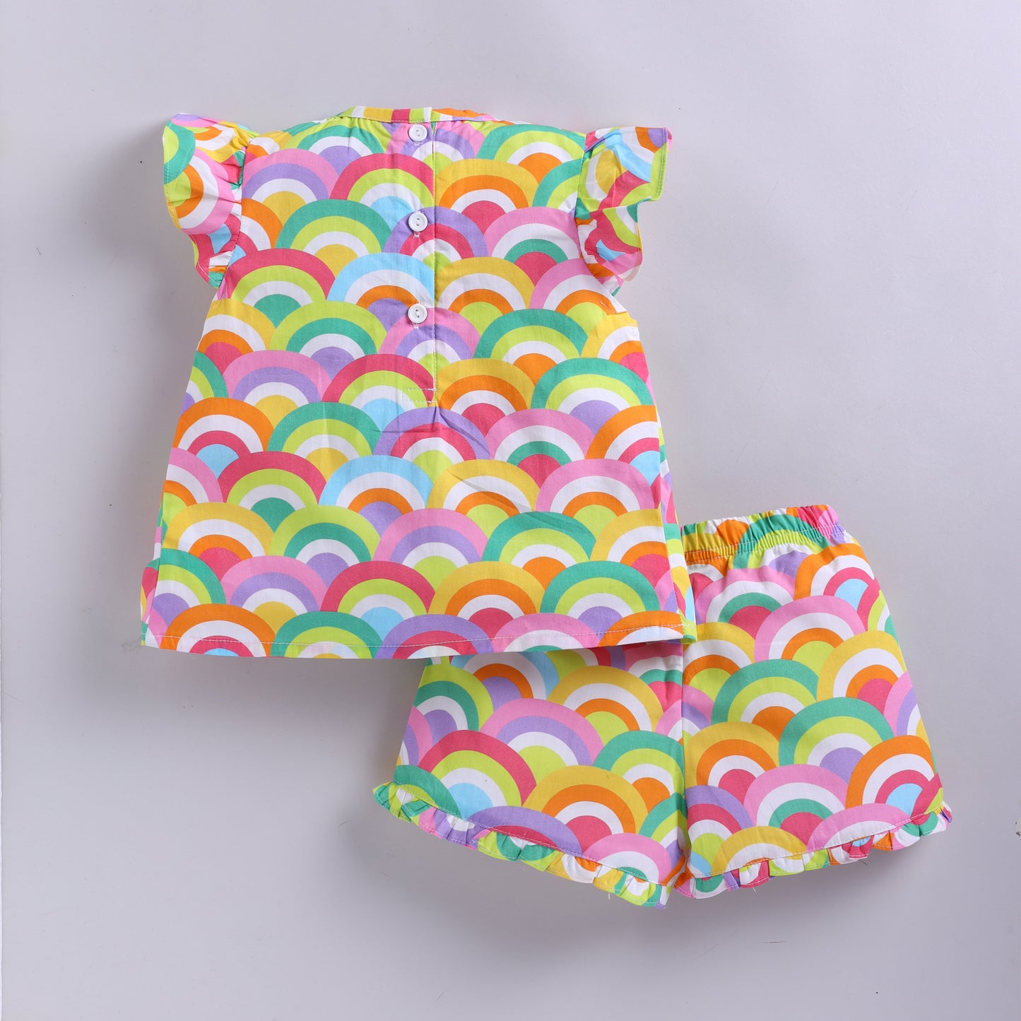 Rainbow Print Cotton Top & Shorts Set for Girls