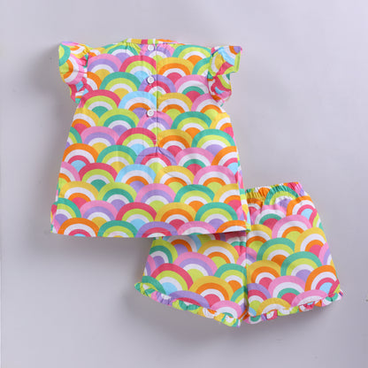 Rainbow Print Cotton Top & Shorts Set for Girls