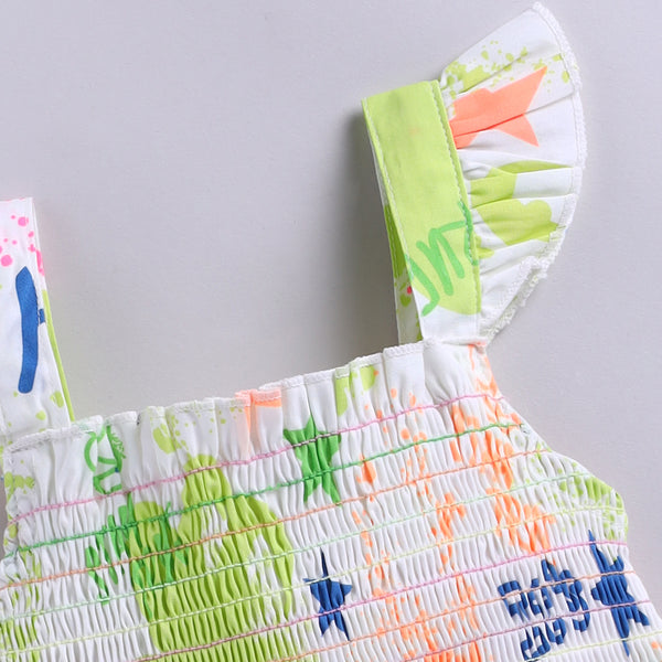 Abstract neon print smocking frock
