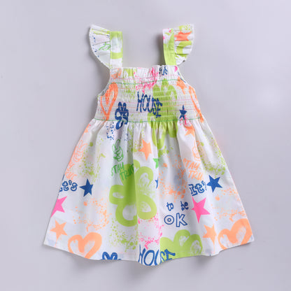 Abstract neon print smocking frock