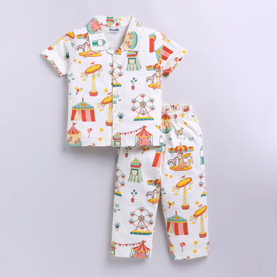 Fun carnival print front-open nightsuit set