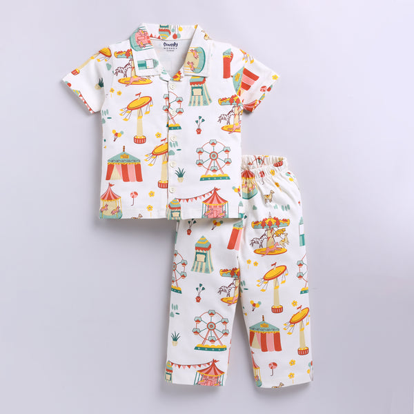 Fun carnival print front-open nightsuit set