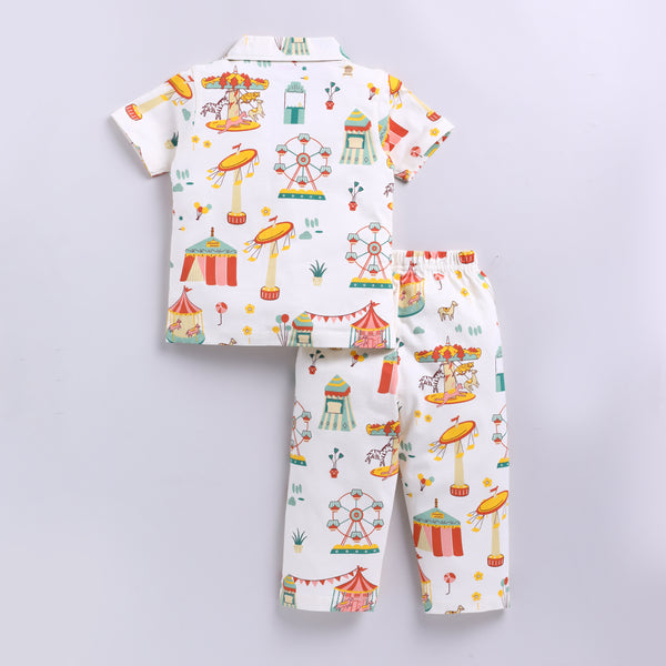 Fun carnival print front-open nightsuit set