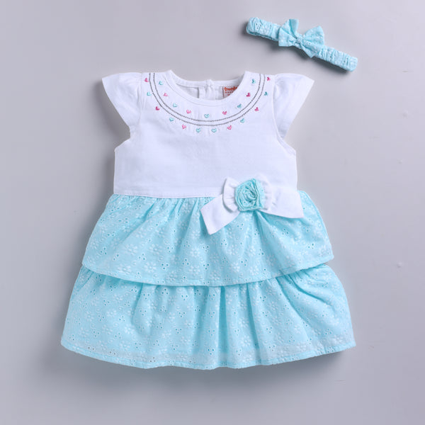 Girls 2-Layered Frock with Matching Hairband - Blue