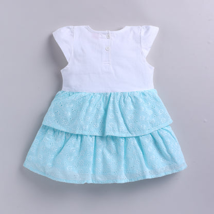 Girls 2-Layered Frock with Matching Hairband - Blue