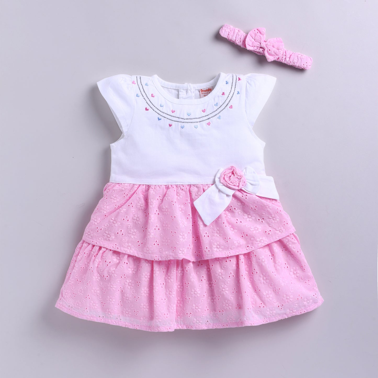Girls 2-Layered Frock with Matching Hairband - Pink