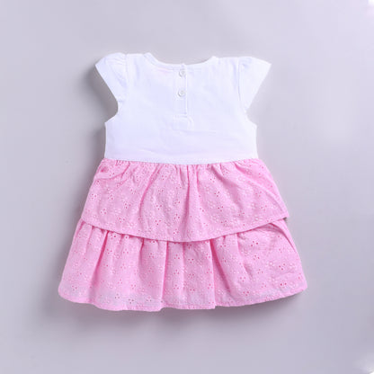 Girls 2-Layered Frock with Matching Hairband - Pink