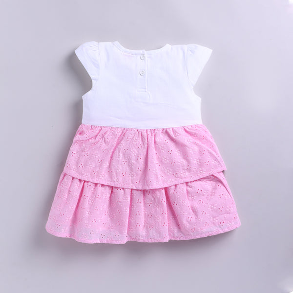 Girls 2-Layered Frock with Matching Hairband - Pink