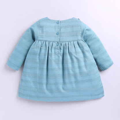 Girls Embroidered Frock with Lace & Frill - Teal