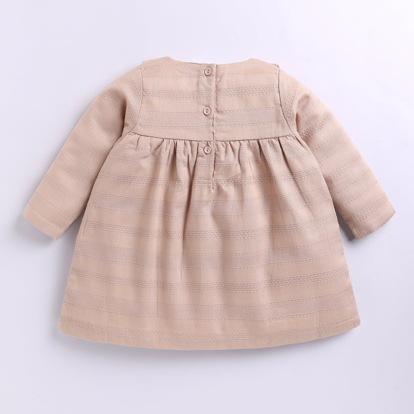 Girls Embroidered Frock with Lace & Fril - Beige