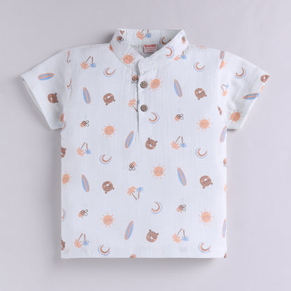 Bear in The Beach Theme  Muslin Top with Shorts