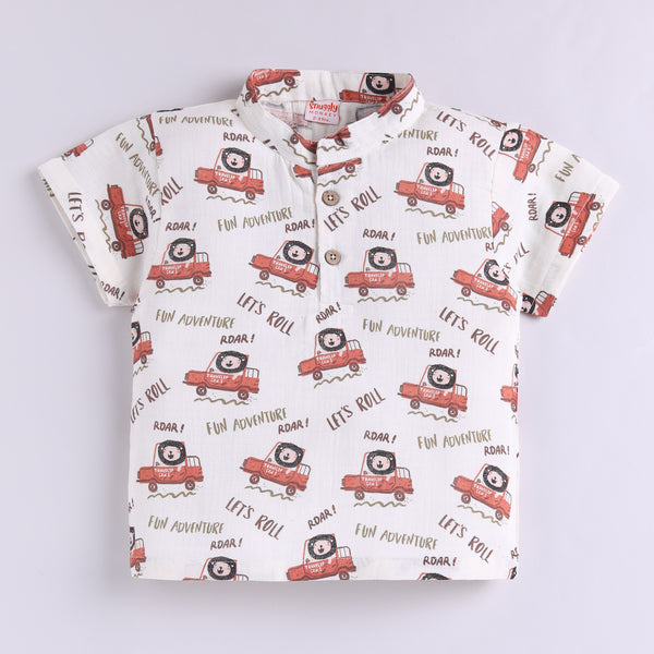 100% Cotton Muslin Adventure Theme Top with Shorts - Rust