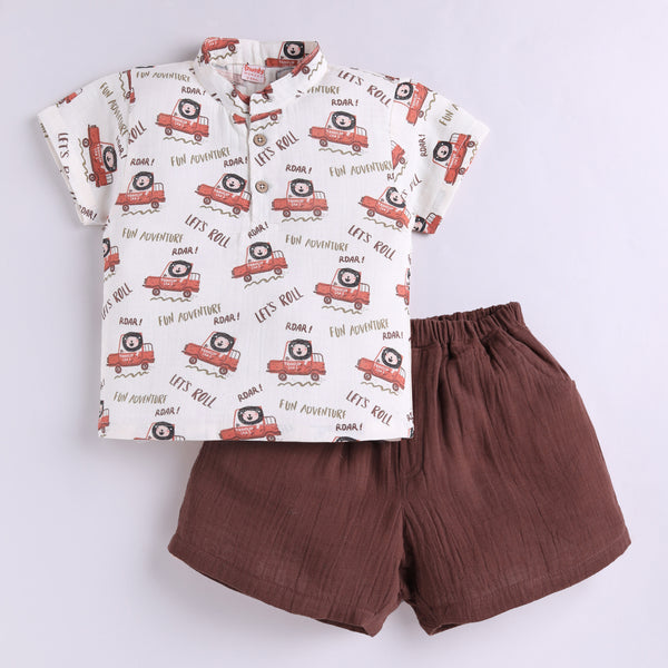 100% Cotton Muslin Adventure Theme Top with Shorts - Rust