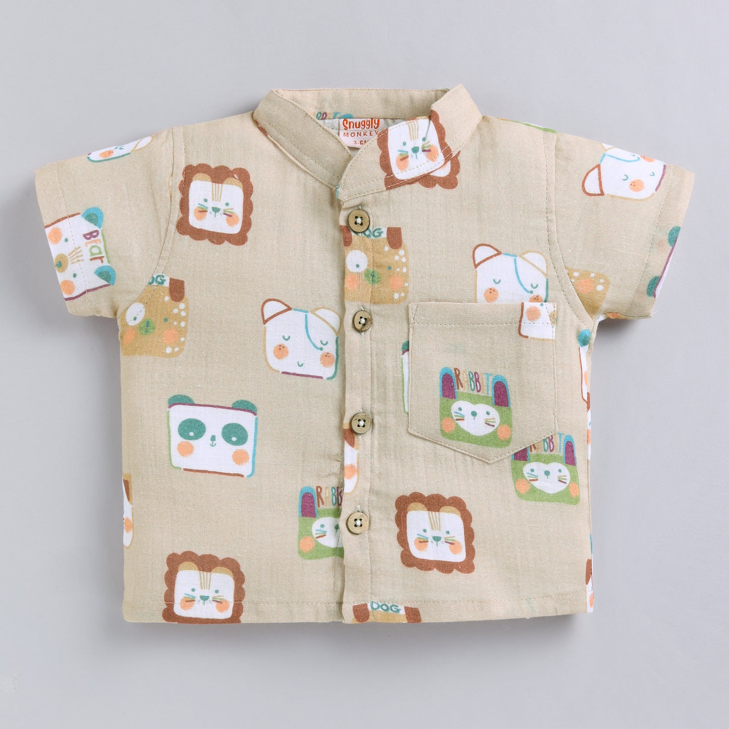 Animal Print Muslin Co-ord Set For Infants - Beige