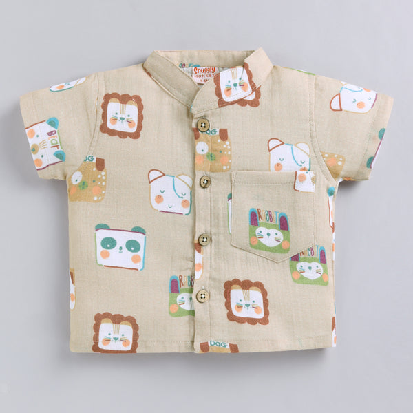 Animal Print Muslin Co-ord Set For Infants - Beige