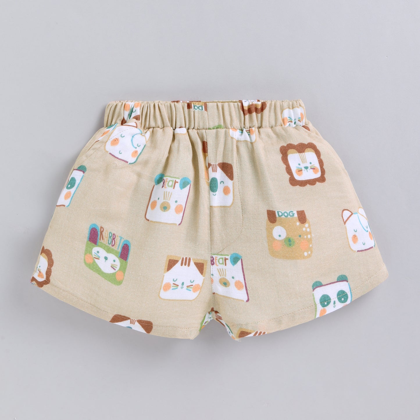 Animal Print Muslin Co-ord Set For Infants - Beige