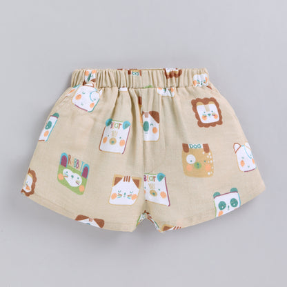 Animal Print Muslin Co-ord Set For Infants - Beige